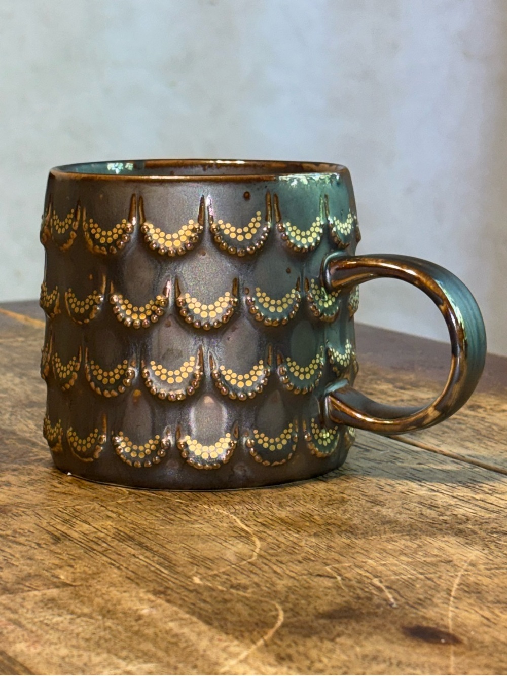 Starbucks Anniversary Brown Gold Scales Siren Relief Ceramic Handle Mug 10oz